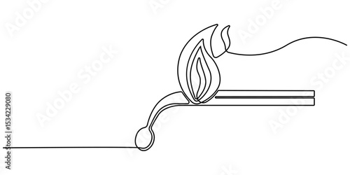 Continuous one line drawing of burning match. Burning one line continuous hand drawn doodle icon. simple burning match stick line art vector illustration. Editable stroke.