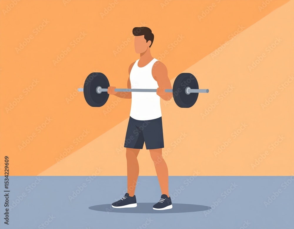 Obraz premium Man Lifting Barbell Workout Illustration