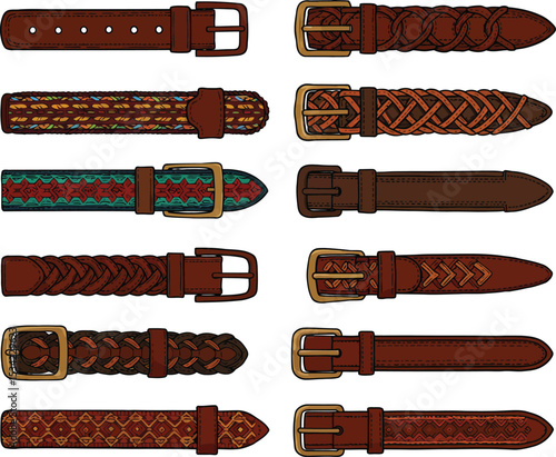Woven Belt Vector Collection: Stylish Fabric and Leather Belts for Fashion, Accessories, Apparel Design, Textiles, and Decorative Elements in Bangladesh and Global Markets.