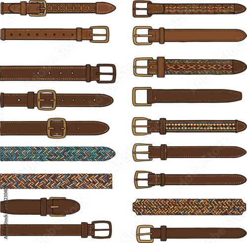 Woven Belt Vector Collection: Stylish Fabric and Leather Belts for Fashion, Accessories, Apparel Design, Textiles, and Decorative Elements in Bangladesh and Global Markets.