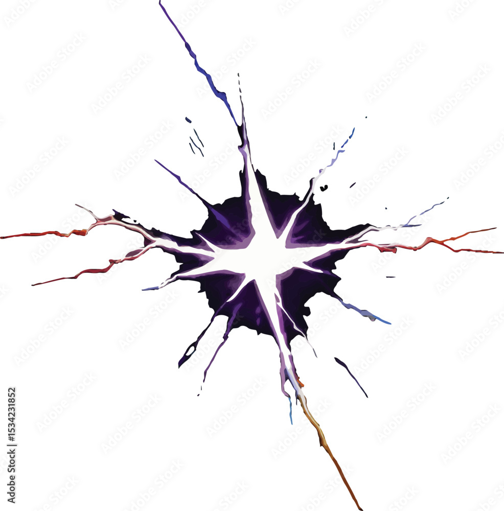 Obraz premium Bright White Starburst Explosion with Purple Blue and Red Lightning Bolts Energetic Style on Transparent Background