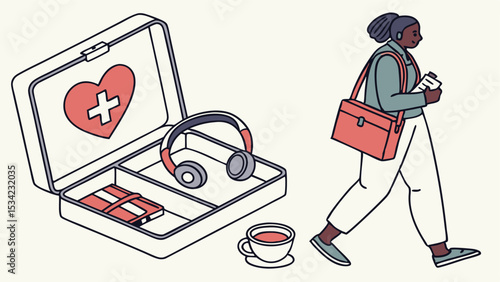 Essential Everyday Carry First Aid Kit, Headphones, and a Daily Planner for a Balanced Life