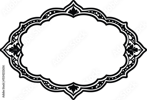 Decorative ornate frame in black and white with detailed floral and geometric patterns