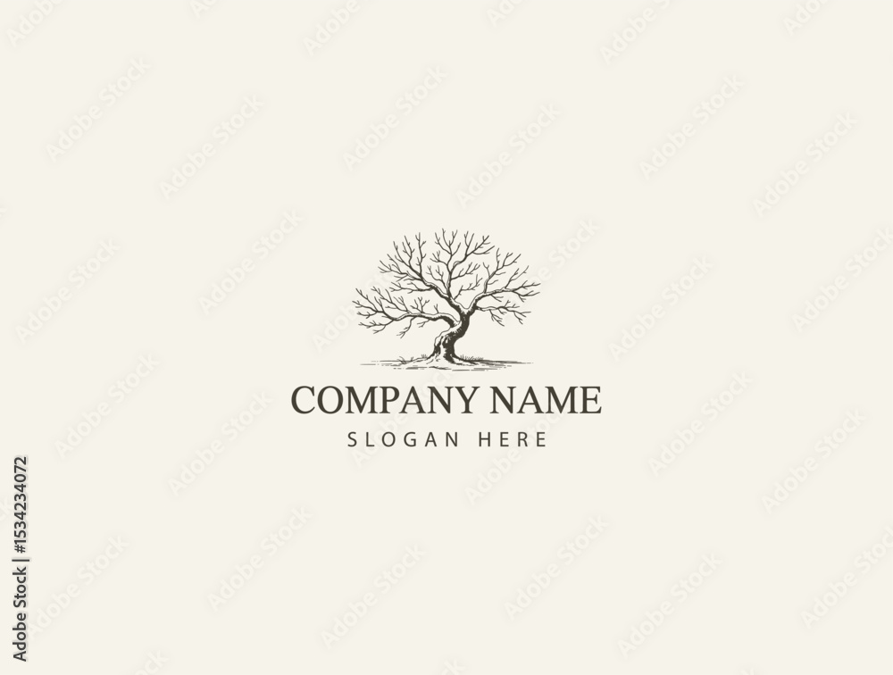 Obraz premium Vintage Engraved Illustration of a sakura tree Elegant Logo Design