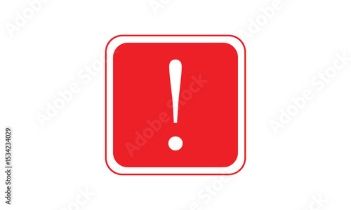 Flat round red exclamation point icon, button, attention symbol isolated on white background . Vector Illustration . EPS 10 . 