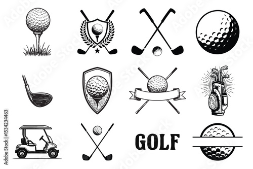 Vintage Golf Clipart Elements Set
