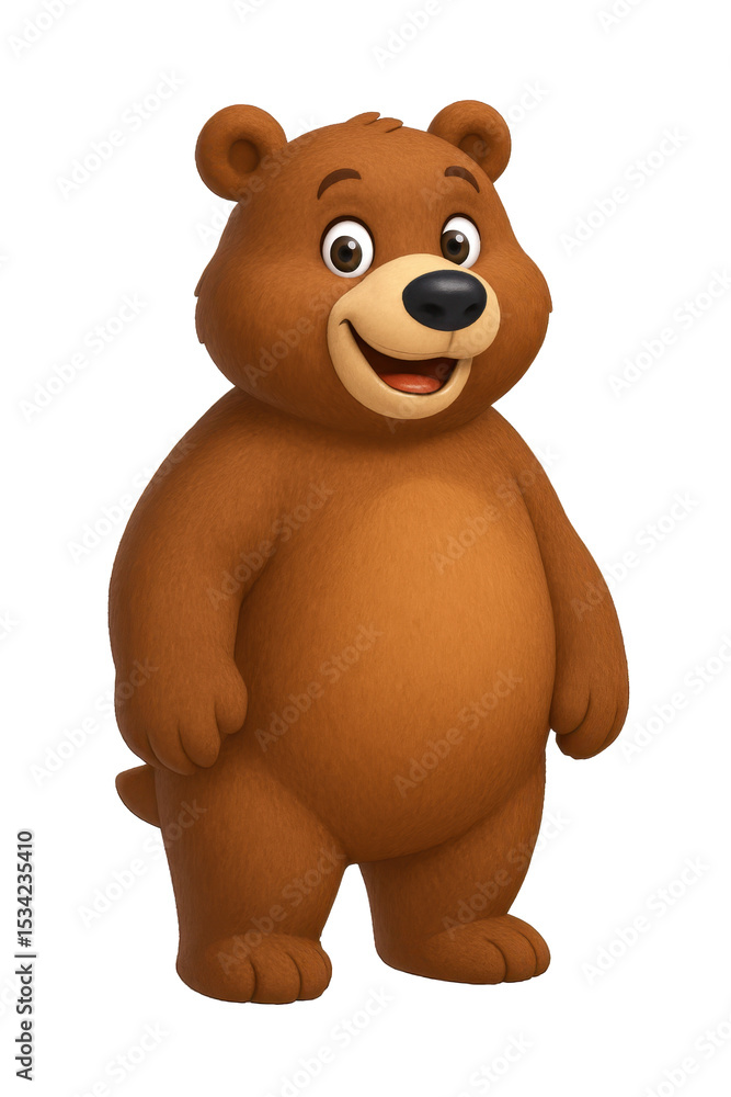 A cartoon bear is standing on a white background. The bear is smiling and he is happy A cartoon bear is standing on a white background. The bear is smiling and he is happy