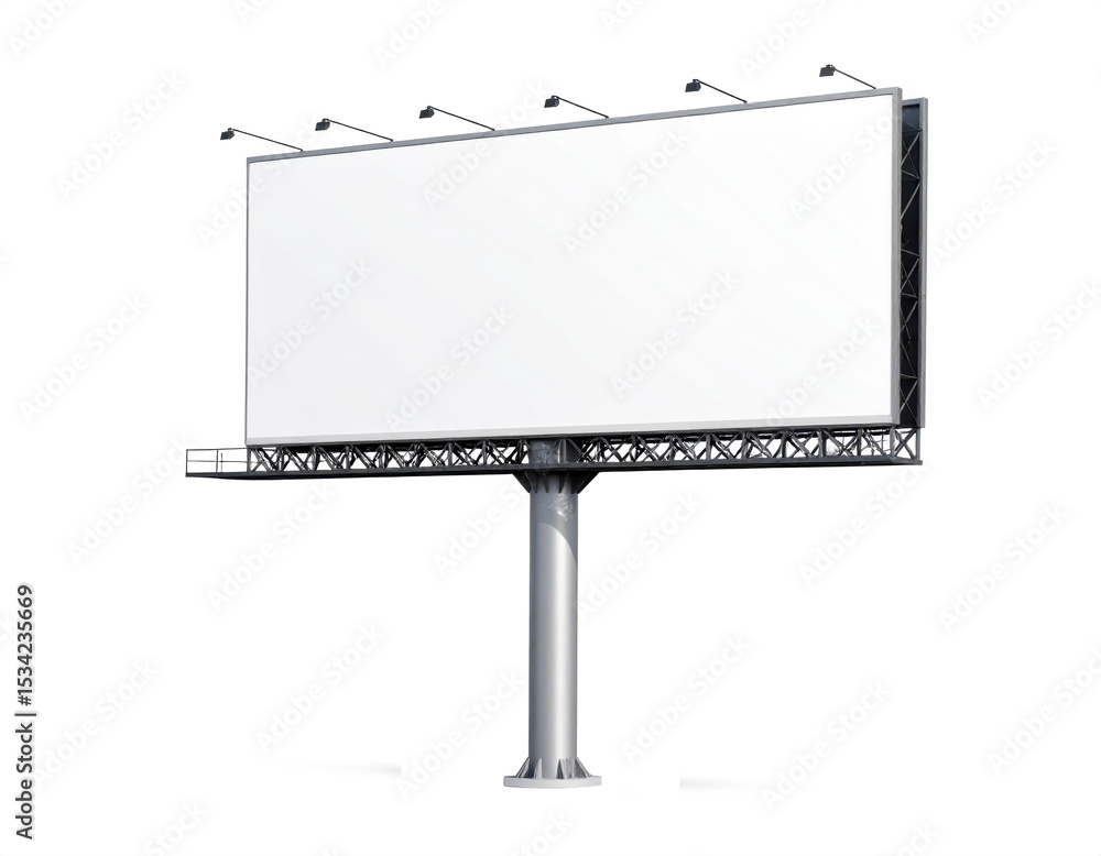 Fototapeta premium A large white billboard with a black pole. The billboard is empty