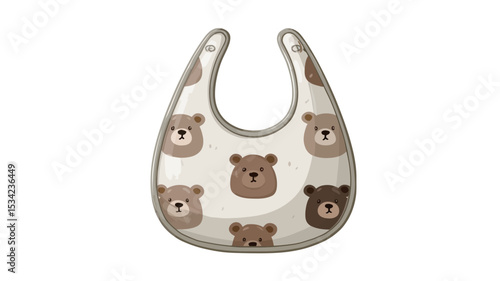 A digital illustration of a baby bib. The bib is off-white or cream-colored with a repeating pattern of simple cartoon brown bears. The bib has a U-shaped neck opening and a light grey or beige