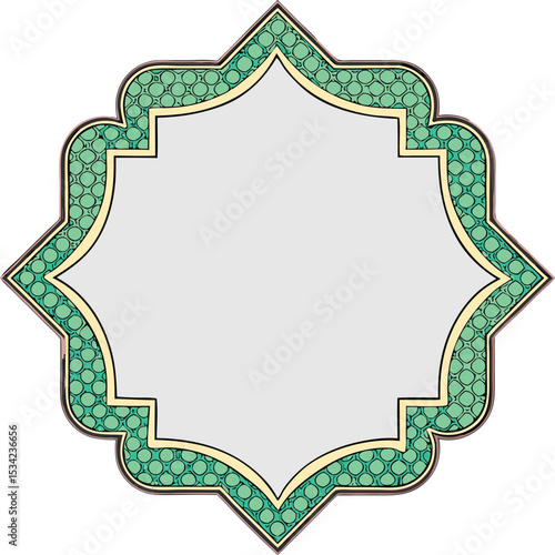 Ornamental geometric frame in green and gold with a blank space for text or design