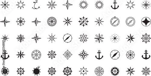 Nautical Compass Icons – Marine Navigation Symbol Set
