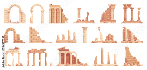 Ancient Ruins Architectural Elements Collection Illustration