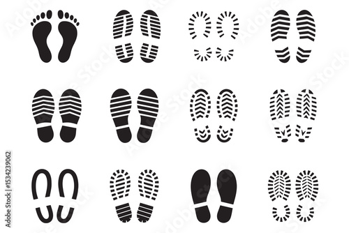 Shoe Print Footstep Icon Set – Footprint Silhouette Vector Collection