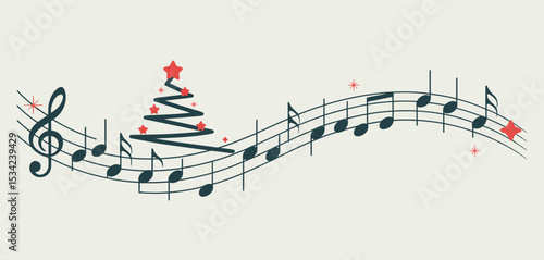 Christmas Music Notes with Stylized Tree Design