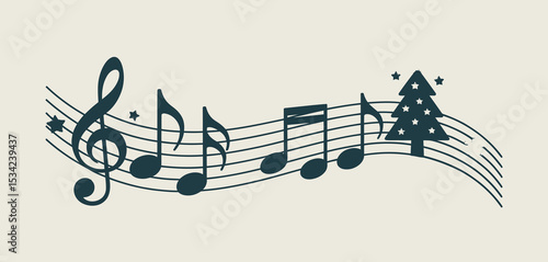 Christmas Music Notes Design with Tree and Stars