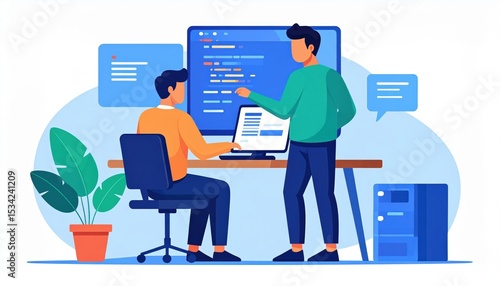 Two People Collaborating On Coding Project