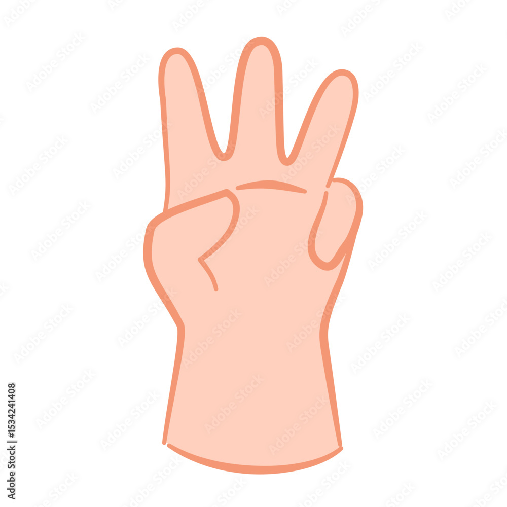 Obraz premium Chibi Hand Showing Number Three – Cute Flat Vector