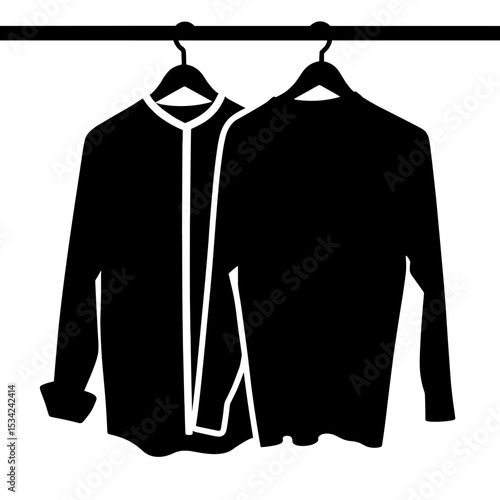 Silhouette of two shirts on hangers in black and white, fashion simplicity choice