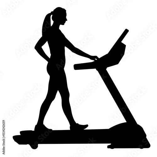 Silhouette of woman walking on treadmill, fitness and health lifestyle