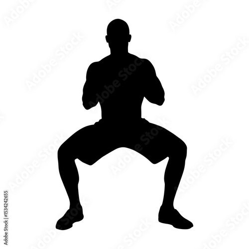 Silhouette of person holding medicine ball in squat position, fitness training illustration
