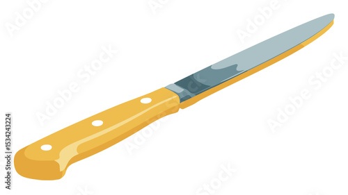 Close-up studio shot of a utility knife with a yellow plastic handle and a metallic blade against a plain white background. The image is a digital illustration, showing the knife from a slightly