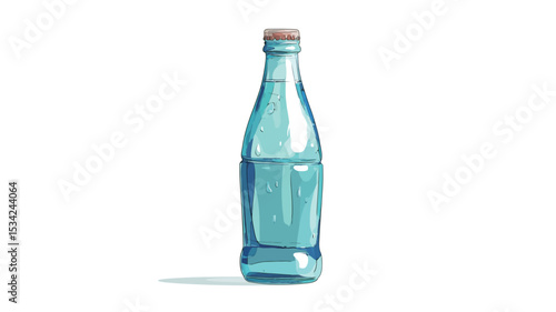 A digital illustration of a light blue glass bottle with a slightly tapered shape. The bottle has a clear glass appearance, allowing some light to pass through, showing subtle variations in the