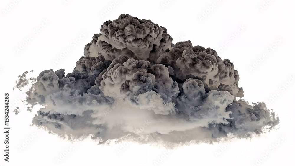 Fototapeta premium Single black cloud of smoke over white background