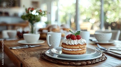 Wallpaper Mural Dessert and drinks on wooden table, bright background Torontodigital.ca