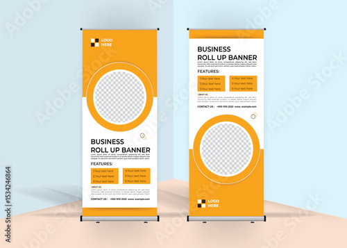 Roll up banner stand template design, advertisement, pull up, polygon background, business flyer, display, x-banner, flag-banner