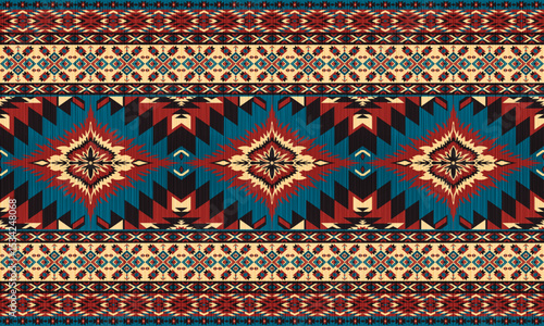 American tribal ethnic native pattern.Traditional Navajo,Aztec,Apache,Southwest and Mexican style fabric pattern.Abstract vector motifs pattern.For fabric,clothing,blanket,carpet,woven,wrap,decoration