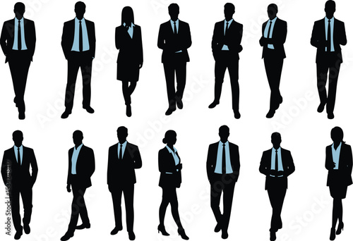 Silhouette Collection of Business Professionals in Formal Attire with Diverse Poses for Professional Design and Illustration