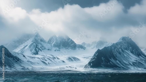 Wallpaper Mural A stunning landscape of snow-covered mountain peaks, creating a dramatic, cold scenery Torontodigital.ca