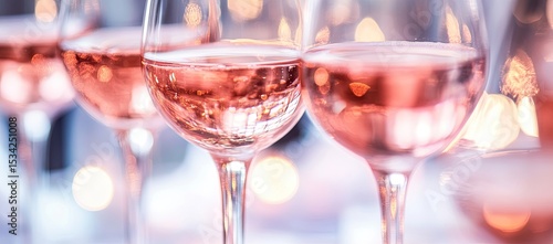Pink wine glasses, festive ambiance