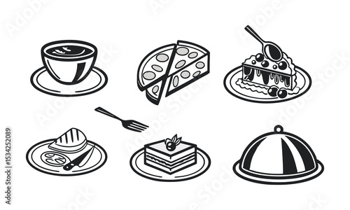 Restaurant menu food and drink icons set vector.