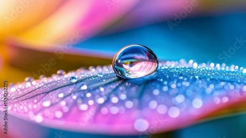 Wallpaper Mural Water droplet perched on a textured leaf with many smaller drops in a soft-focus nature photograph. Torontodigital.ca