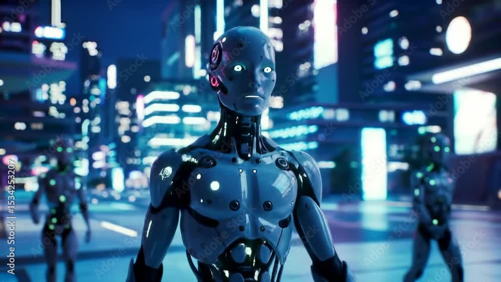 Futuristic robot in cityscape Futuristic robot in cityscape