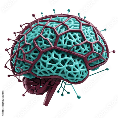 Stylized brain design with a honeycomb structure in a vibrant and modern aesthetic