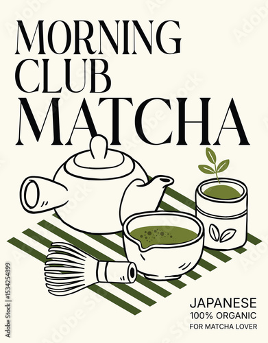 vector illustration of matcha japanese culture, doodle and hand drawn art, food and drink concept