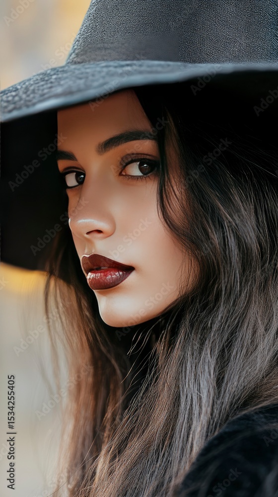 Mysterious Woman in Black Hat - Portrait Mysterious Woman in Black Hat - Portrait