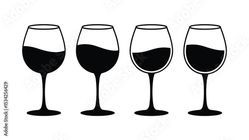 Set of Wine Glass Silhouettes Isolated on White Background – Vector Illustration.