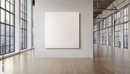 Blank canvas in a loft-style room with large windows