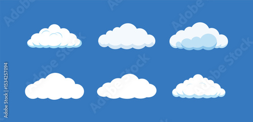 White cloudy set isolated on blue background, Vector, illustration