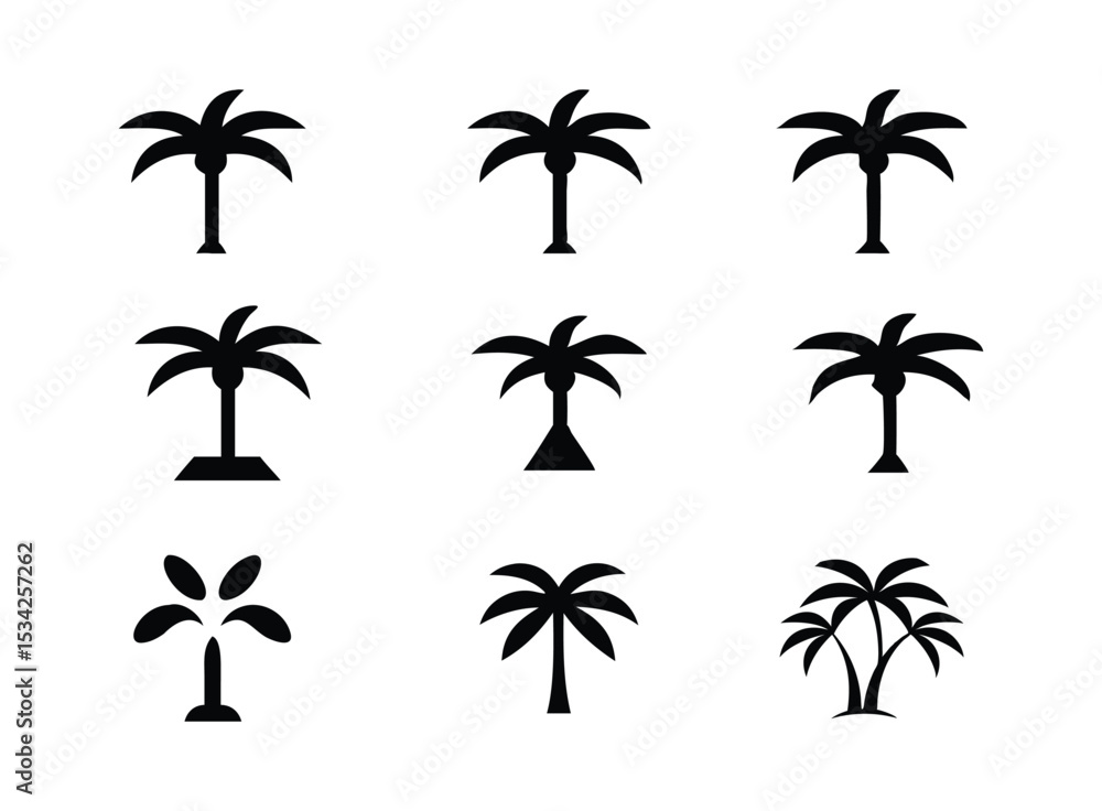 Naklejka premium Set of plam tree icon on white background