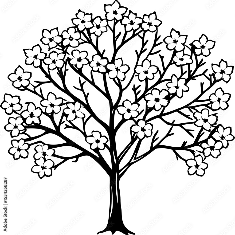 Obraz premium Floral Spring Tree Illustration