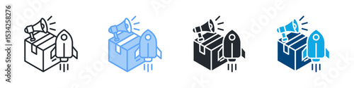 Launch Icon Set Multiple Style. Design In Outline, Blue, Glyph, Dualtone
