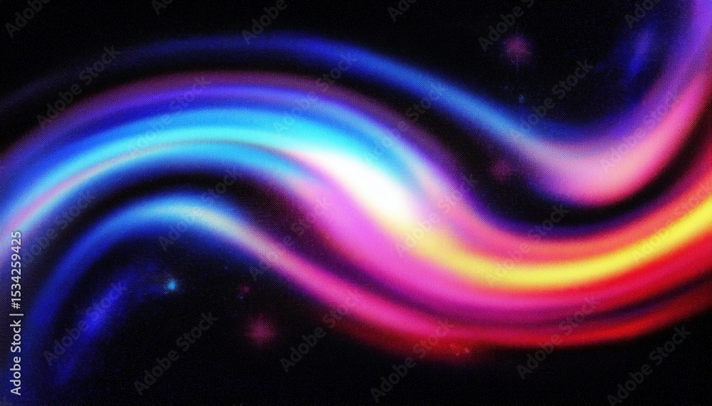 Naklejka premium vibrant neon color wave on black background for modern web design, abstract print, or digital branding with glowing fluid light flow and high contrast gradients