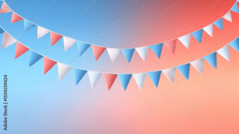 Obraz premium Pastel Triangle Bunting Decoration Against a Blue and Pink Gradient Background