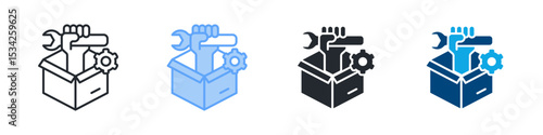 Service Icon Set Multiple Style. Design In Outline, Blue, Glyph, Dualtone