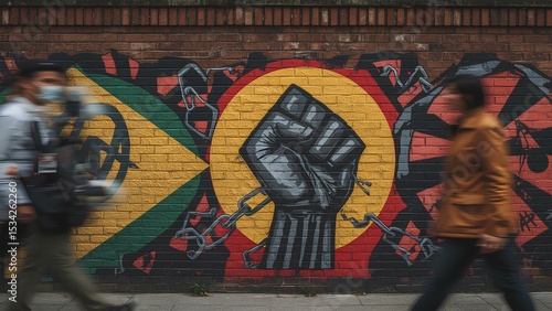 Juneteenth Hand-Painted Mural in Urban Neighborhood