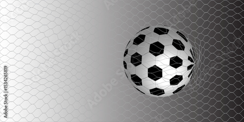White-Black Soccer Ball in the Goal Net under White Background. 3D CG. High resolution.